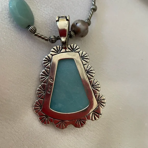 Vintage Carolyn Pollack 925 SS Jadeite Inlaid Larimar Pendant/Necklace